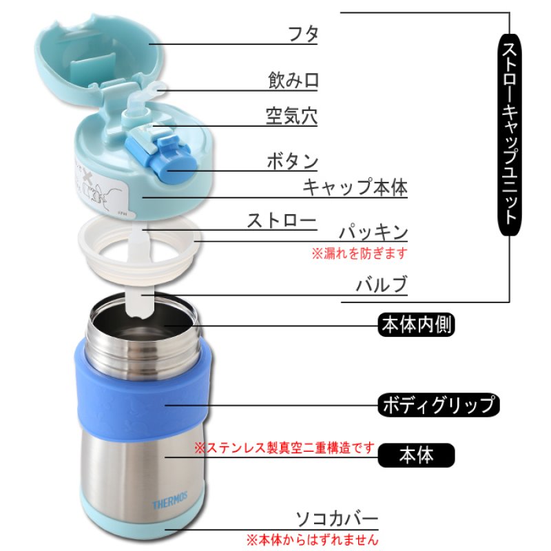 画像8: サーモス ストローマグ 水筒 名入れ 【 動物フェイスデザイン 】 プレゼント 出産祝い 名前入り ギフト ベビー キッズ こども用 魔法びん 保冷 お祝い 男の子 女の子 290ml FFH-290ST THERMOS 9ヵ月頃から 幼稚園 保育園 子供用 (8)